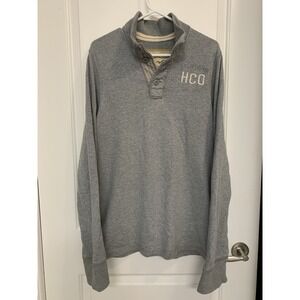 Y2K Hollister Henley Sweater Mens L Grey Logo Vintage Mall Goth 2000s Prep